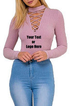 Load image into Gallery viewer, Custom Personalized Designed Women Choker V Neck Long Sleeve Bodysuit