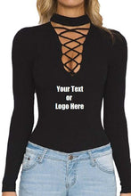 Load image into Gallery viewer, Custom Personalized Designed Women Choker V Neck Long Sleeve Bodysuit