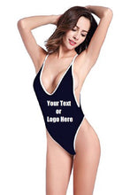 Load image into Gallery viewer, Custom Personalized Designed Women&#39;s High Cut One Piece Backless Thong Brazilian Bikini Swimsuits