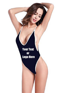 Custom Personalized Designed Women's High Cut One Piece Backless Thong Brazilian Bikini Swimsuits